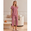 image:imageEkouaer Womens Cotton Pajamas Sets Short Sleeve Tops and Capri Pants Sleepwear Loungewear with PocketsPale Violet Red