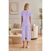 image:imageEkouaer Womens Cotton Pajamas Sets Short Sleeve Tops and Capri Pants Sleepwear Loungewear with PocketsPurple Love Star