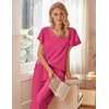 image:imageEkouaer Womens Cotton Pajamas Sets Short Sleeve Tops and Capri Pants Sleepwear Loungewear with PocketsRose