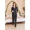 image:imageEkouaer Womens Fleece Pajama Sets Long Sleeve Button Down Twopiece Sleepwear Soft Lounge SetBlack