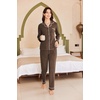 image:imageEkouaer Womens Fleece Pajama Sets Long Sleeve Button Down Twopiece Sleepwear Soft Lounge SetBrown