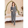 image:imageEkouaer Womens Fleece Pajama Sets Long Sleeve Button Down Twopiece Sleepwear Soft Lounge SetDeep Grey