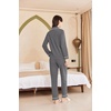 image:imageEkouaer Womens Fleece Pajama Sets Long Sleeve Button Down Twopiece Sleepwear Soft Lounge SetDeep Grey