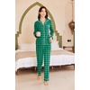 image:imageEkouaer Womens Fleece Pajama Sets Long Sleeve Button Down Twopiece Sleepwear Soft Lounge SetGreen Plaid