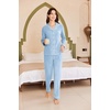 image:imageEkouaer Womens Fleece Pajama Sets Long Sleeve Button Down Twopiece Sleepwear Soft Lounge SetLight Blue
