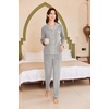 image:imageEkouaer Womens Fleece Pajama Sets Long Sleeve Button Down Twopiece Sleepwear Soft Lounge SetLight Gray