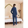 image:imageEkouaer Womens Fleece Pajama Sets Long Sleeve Button Down Twopiece Sleepwear Soft Lounge SetNavy Blue