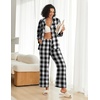 image:imageEkouaer Womens Pajama Sets 2 Piece Cotton Plaid Pjs Long Sleeve Sleepwear Button Down Lounge Set with PocketsBlack White Plaid