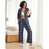 image:imageEkouaer Womens Pajama Sets 2 Piece Cotton Plaid Pjs Long Sleeve Sleepwear Button Down Lounge Set with PocketsBlue White Plaid
