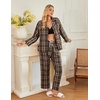 image:imageEkouaer Womens Pajama Sets 2 Piece Cotton Plaid Pjs Long Sleeve Sleepwear Button Down Lounge Set with PocketsDark Brown Plaid