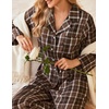 image:imageEkouaer Womens Pajama Sets 2 Piece Cotton Plaid Pjs Long Sleeve Sleepwear Button Down Lounge Set with PocketsDark Brown Plaid