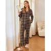image:imageEkouaer Womens Pajama Sets 2 Piece Cotton Plaid Pjs Long Sleeve Sleepwear Button Down Lounge Set with PocketsDark Brown Plaid