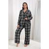 image:imageEkouaer Womens Pajama Sets 2 Piece Cotton Plaid Pjs Long Sleeve Sleepwear Button Down Lounge Set with PocketsGray Black Plaid