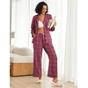 image:imageEkouaer Womens Pajama Sets 2 Piece Cotton Plaid Pjs Long Sleeve Sleepwear Button Down Lounge Set with PocketsHot Pink Brown Plaid