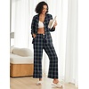 image:imageEkouaer Womens Pajama Sets 2 Piece Cotton Plaid Pjs Long Sleeve Sleepwear Button Down Lounge Set with PocketsNavy BlueGreen Plaid