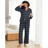 image:imageEkouaer Womens Pajama Sets 2 Piece Cotton Plaid Pjs Long Sleeve Sleepwear Button Down Lounge Set with PocketsNavy BlueGreen Plaid