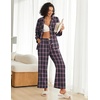 image:imageEkouaer Womens Pajama Sets 2 Piece Cotton Plaid Pjs Long Sleeve Sleepwear Button Down Lounge Set with PocketsPink Black Plaid