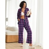 image:imageEkouaer Womens Pajama Sets 2 Piece Cotton Plaid Pjs Long Sleeve Sleepwear Button Down Lounge Set with PocketsPink Blue Plaid