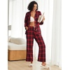 image:imageEkouaer Womens Pajama Sets 2 Piece Cotton Plaid Pjs Long Sleeve Sleepwear Button Down Lounge Set with PocketsRed Black Plaid