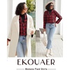image:imageEkouaer Womens Pajama Sets 2 Piece Cotton Plaid Pjs Long Sleeve Sleepwear Button Down Lounge Set with PocketsRed Black Plaid