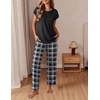 image:imageEkouaer Womens Pajama Sets Cap Sleeve Sleepwear Tops and Long Pants Comfy Pjs 2 Piece Lounge Set with Pockets SXXLBlack Plaid