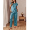 image:imageEkouaer Womens Pajama Sets Cap Sleeve Sleepwear Tops and Long Pants Comfy Pjs 2 Piece Lounge Set with Pockets SXXLBlue Green