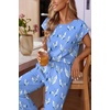 image:imageEkouaer Womens Pajama Sets Cap Sleeve Sleepwear Tops and Long Pants Comfy Pjs 2 Piece Lounge Set with Pockets SXXLBlue Orchid Clusters