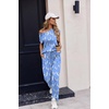 image:imageEkouaer Womens Pajama Sets Cap Sleeve Sleepwear Tops and Long Pants Comfy Pjs 2 Piece Lounge Set with Pockets SXXLBlue Orchid Clusters