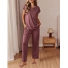 image:imageEkouaer Womens Pajama Sets Cap Sleeve Sleepwear Tops and Long Pants Comfy Pjs 2 Piece Lounge Set with Pockets SXXLDeep Red