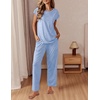 image:imageEkouaer Womens Pajama Sets Cap Sleeve Sleepwear Tops and Long Pants Comfy Pjs 2 Piece Lounge Set with Pockets SXXLLight Blue