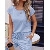 image:imageEkouaer Womens Pajama Sets Cap Sleeve Sleepwear Tops and Long Pants Comfy Pjs 2 Piece Lounge Set with Pockets SXXLLight Blue