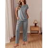 image:imageEkouaer Womens Pajama Sets Cap Sleeve Sleepwear Tops and Long Pants Comfy Pjs 2 Piece Lounge Set with Pockets SXXLLight Grey