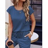 image:imageEkouaer Womens Pajama Sets Cap Sleeve Sleepwear Tops and Long Pants Comfy Pjs 2 Piece Lounge Set with Pockets SXXLNavy Blue Dots