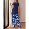 image:imageEkouaer Womens Pajama Sets Cap Sleeve Sleepwear Tops and Long Pants Comfy Pjs 2 Piece Lounge Set with Pockets SXXLNavy Blue Flamingo