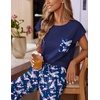 image:imageEkouaer Womens Pajama Sets Cap Sleeve Sleepwear Tops and Long Pants Comfy Pjs 2 Piece Lounge Set with Pockets SXXLNavy Blue Flamingo