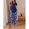 image:imageEkouaer Womens Pajama Sets Cap Sleeve Sleepwear Tops and Long Pants Comfy Pjs 2 Piece Lounge Set with Pockets SXXLNavy Blue Flamingo