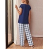 image:imageEkouaer Womens Pajama Sets Cap Sleeve Sleepwear Tops and Long Pants Comfy Pjs 2 Piece Lounge Set with Pockets SXXLNavy Blue Plaid