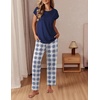 image:imageEkouaer Womens Pajama Sets Cap Sleeve Sleepwear Tops and Long Pants Comfy Pjs 2 Piece Lounge Set with Pockets SXXLNavy Blue Plaid