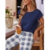 image:imageEkouaer Womens Pajama Sets Cap Sleeve Sleepwear Tops and Long Pants Comfy Pjs 2 Piece Lounge Set with Pockets SXXLNavy Blue Plaid