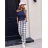 image:imageEkouaer Womens Pajama Sets Cap Sleeve Sleepwear Tops and Long Pants Comfy Pjs 2 Piece Lounge Set with Pockets SXXLNavy Blue Plaid