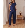 image:imageEkouaer Womens Pajama Sets Cap Sleeve Sleepwear Tops and Long Pants Comfy Pjs 2 Piece Lounge Set with Pockets SXXLNavy Blue1