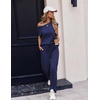 image:imageEkouaer Womens Pajama Sets Cap Sleeve Sleepwear Tops and Long Pants Comfy Pjs 2 Piece Lounge Set with Pockets SXXLNavy Blue1