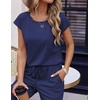 image:imageEkouaer Womens Pajama Sets Cap Sleeve Sleepwear Tops and Long Pants Comfy Pjs 2 Piece Lounge Set with Pockets SXXLNavy Blue1