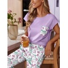 image:imageEkouaer Womens Pajama Sets Cap Sleeve Sleepwear Tops and Long Pants Comfy Pjs 2 Piece Lounge Set with Pockets SXXLPurple Flower