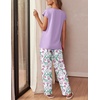image:imageEkouaer Womens Pajama Sets Cap Sleeve Sleepwear Tops and Long Pants Comfy Pjs 2 Piece Lounge Set with Pockets SXXLPurple Flower