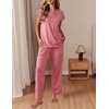 image:imageEkouaer Womens Pajama Sets Cap Sleeve Sleepwear Tops and Long Pants Comfy Pjs 2 Piece Lounge Set with Pockets SXXLPurple Red