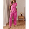 image:imageEkouaer Womens Pajama Sets Cap Sleeve Sleepwear Tops and Long Pants Comfy Pjs 2 Piece Lounge Set with Pockets SXXLRose Red
