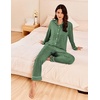 image:imageEkouaer Womens Pajama Sets Long Sleeve Ribbed Knit Lounge Set Button Down Soft 2 Piece Pjs With PocketsGreen