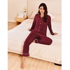 image:imageEkouaer Womens Pajama Sets Long Sleeve Ribbed Knit Lounge Set Button Down Soft 2 Piece Pjs With PocketsWine Red