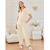 image:imageEkouaer Womens Pajama Sets Ruffle Button Up Pj Sets 2 Piece Short Sleeve Pants Lounge Set with PocketsBeige